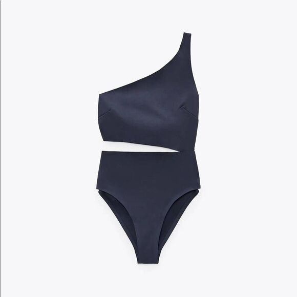 Zara NWT Gray Purple Cut-out Laser Cut Swimsuit Size S High Leg - Picture 6 of 12